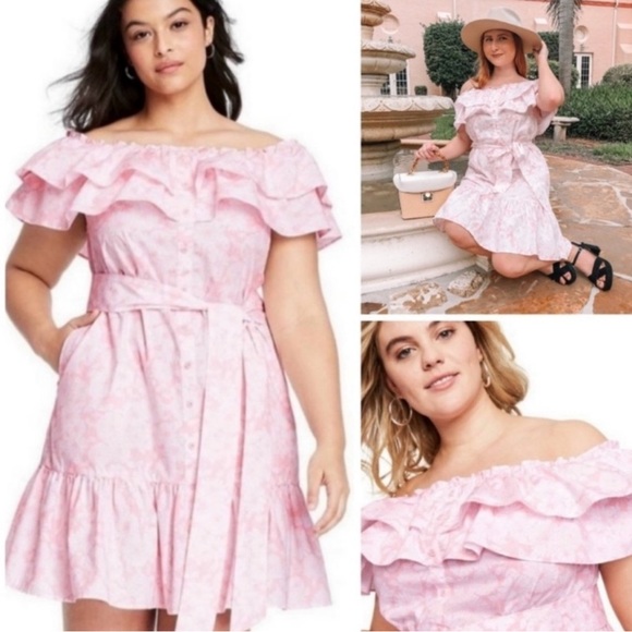 Lisa Marie Fernandez Off The Shoulder Floral Ruffle Mini Dress Pink Size 3X NWT| - Picture 14 of 17